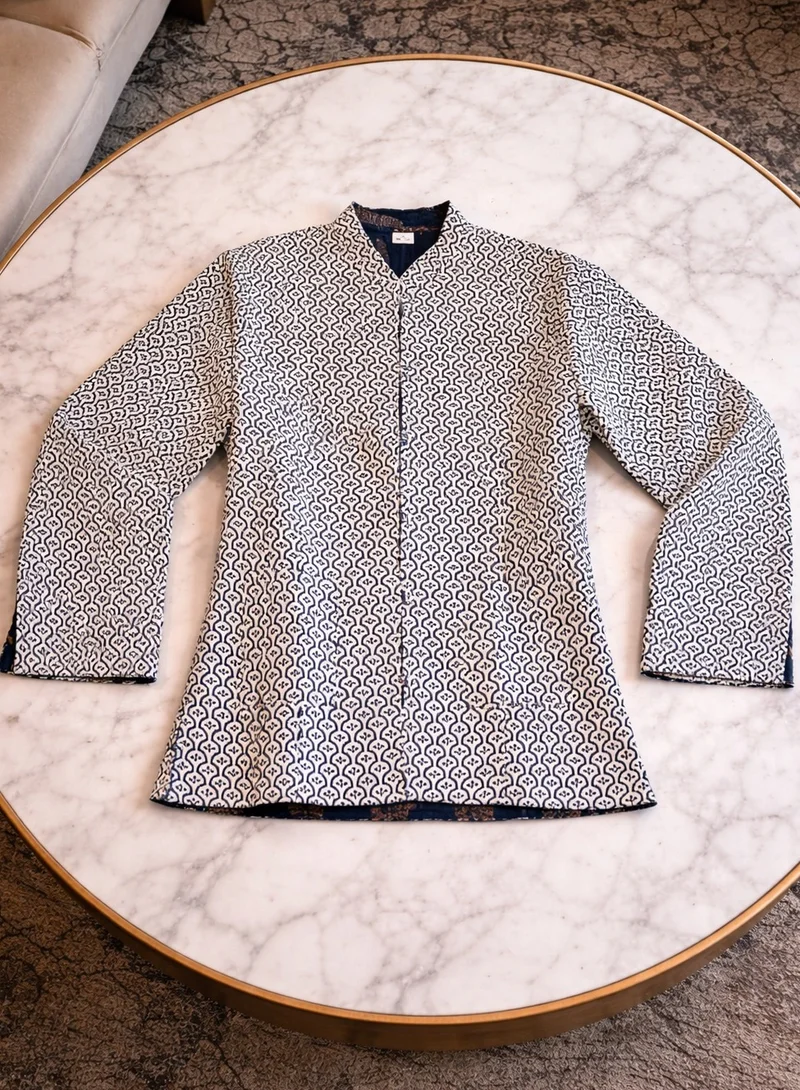 Tohfa Luxe Nomad Handcrafted Block Print Cotton Jacket – Large (50 × 70 cm) | Unisex Artisan Jacket