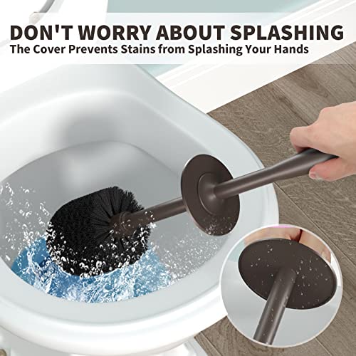 uptronic Toilet Brush and Holder 2 Pack, Toilet Bowl Brush with Extra Long Handle, Toilet Scrubber and Covered Holder, Toilet Brushes for Bathroom-Space Saving, Covered Brush, Durable, Deep Cleaning(Bronze) - Image 3