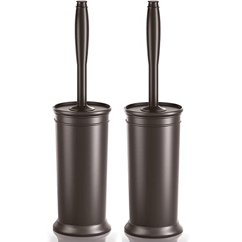 uptronic Toilet Brush and Holder 2 Pack, Toilet Bowl Brush with Extra Long Handle, Toilet Scrubber and Covered Holder, Toilet Brushes for Bathroom-Space Saving, Covered Brush, Durable, Deep Cleaning(Bronze) - Image 1