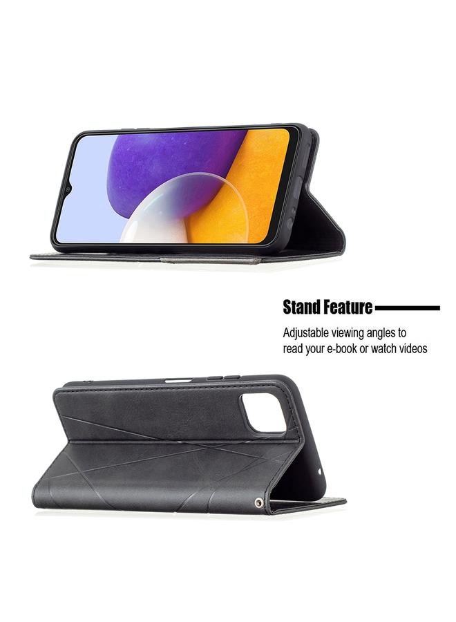 اس-توب جراب لهاتف Samsung Galaxy A22 5G جراب جلدي مغناطيسي أفقي بتصميم معين مع حامل وفتحات للبطاقات - Image 4