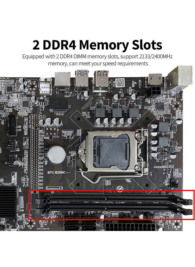 Generic - BTC-B250C Motherboard with 2 DDR4 Memory Slots 12 USB3.0 to PCI-E 16X Slots Support LGA1151 Series 6th/7th Generation CPU - Image 1