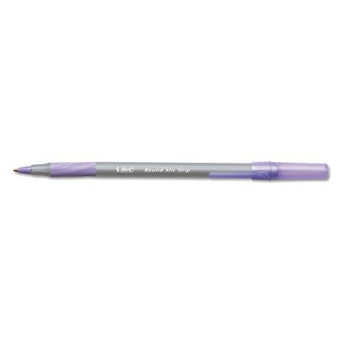 BIC GSMG11PE Round Stic Grip Xtra Comfort Ballpoint Pen, Purple Ink, 1.2mm, Medium, Dozen - Image 1