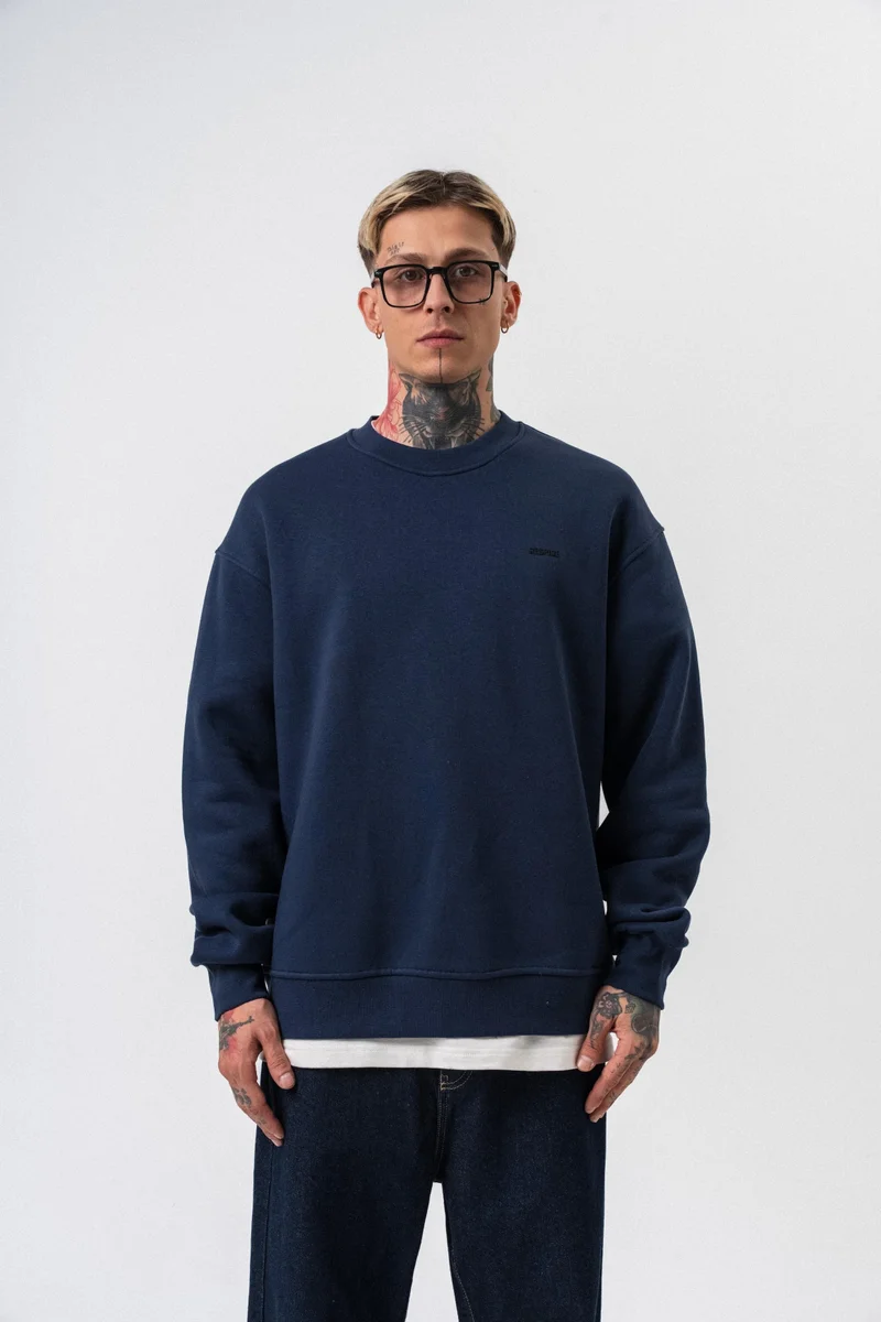 RESPIRE Men's Respire Letter Detail Basic Oversize Sweatshirt Navy Blue