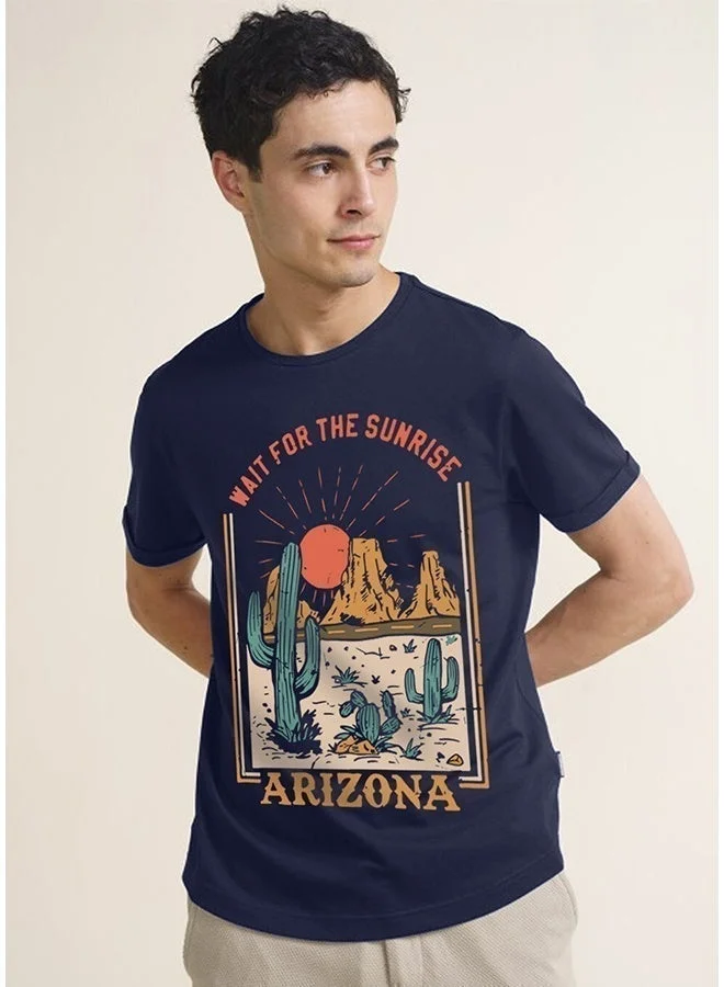 Veirdo Veirdo Pure Cotton Regular Fit Navy Half Sleeve T-Shirt For Men