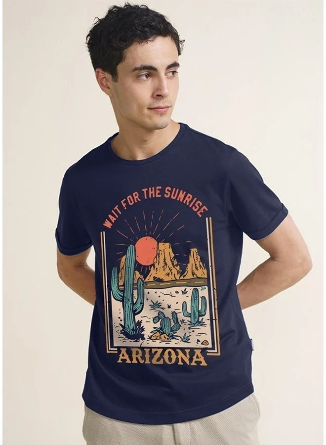 Veirdo Veirdo Pure Cotton Regular Fit Navy Half Sleeve T-Shirt For Men