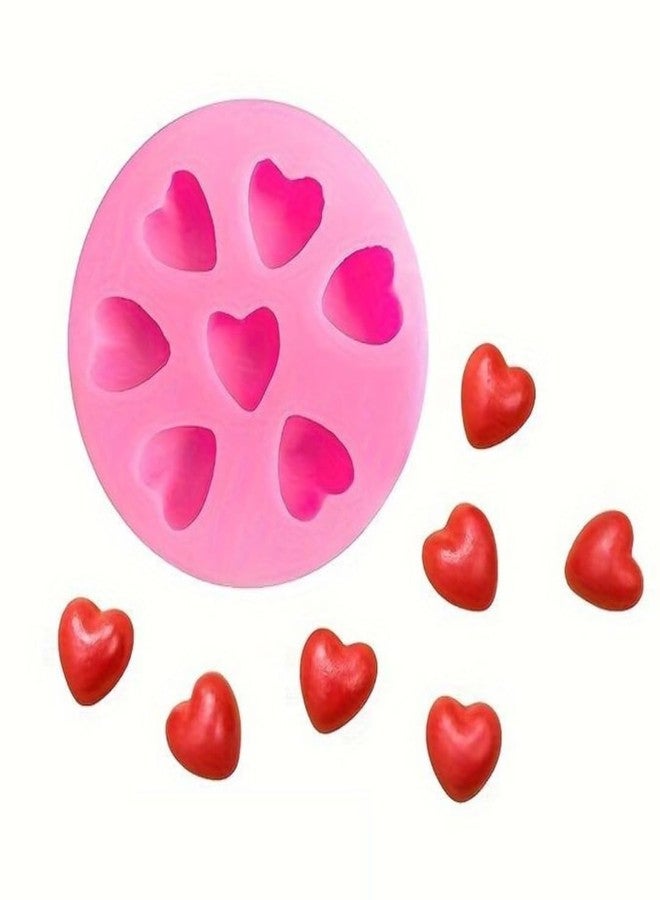 Skytail 7 Cavity Silicone Heart Fondant Mould for DIY Baking Chocolate Candy Cake Decorations Cupcake Topper Sugarcraft Gumpaste Gummy Jelly Ice Cube Cookie Clay Candle Wax Melts Soap Resin Craft Mold - Image 1