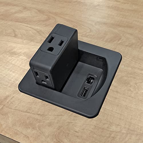 Electriduct 3 AC Power Outlets with 1 CAT6 Ethernet RJ45 Data Port + 1 USB Charging Ports - 2.4 Amp Fast Charger - Flip Top Swivel Power Center - Black - Image 1