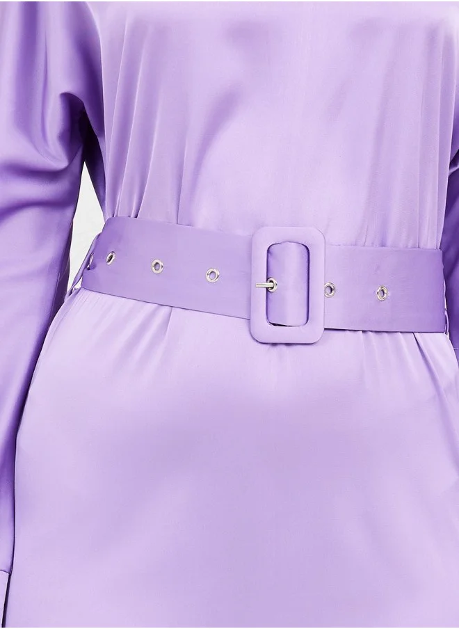 Styli Boat Neck A-Line Maxi Dress with Belt