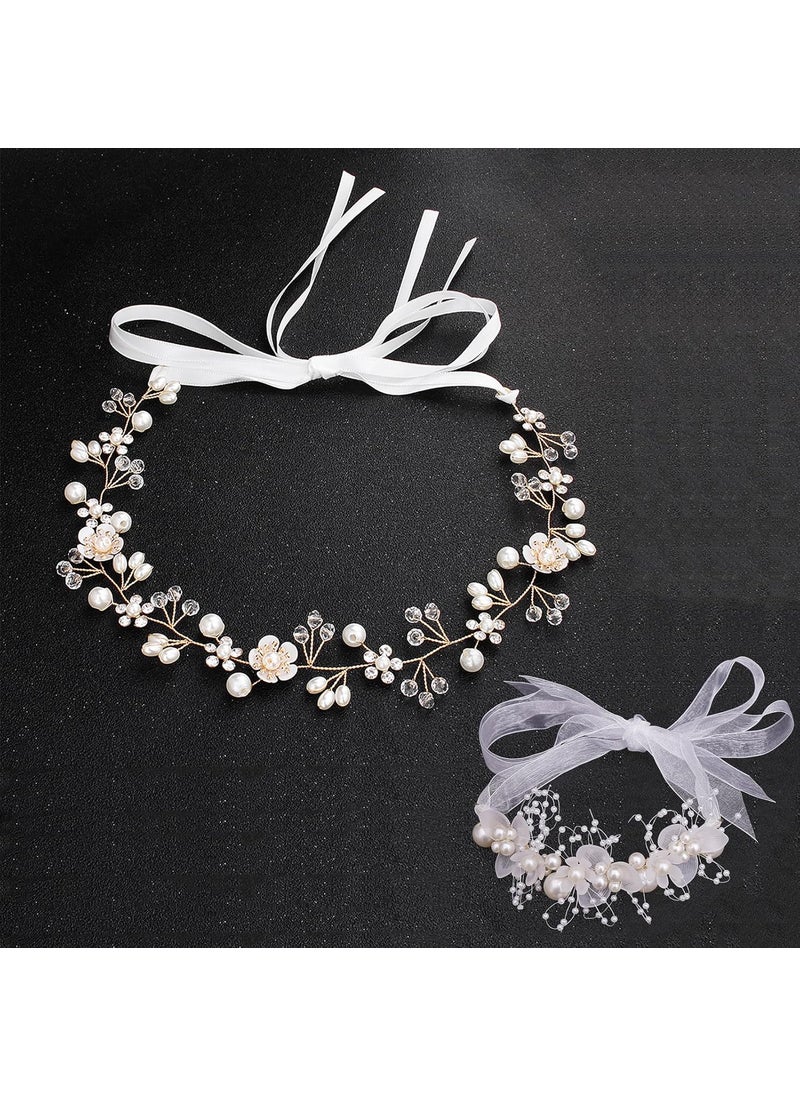 Delphinus - Delphinus Wedding Hair Accessories and Bracelets Flower Girl Hair Accessory and Bracelets White Floral Headband Pearl Girl Bride Wedding Headband - Image 1