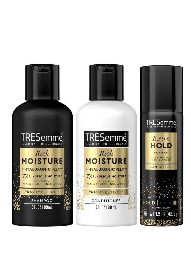 TRESemmé TRESemme Hair Care Travel Set – Rich Moisture Shampoo & Conditioner + Extra Hold Hairspray (3 Piece Set)  - Image 1