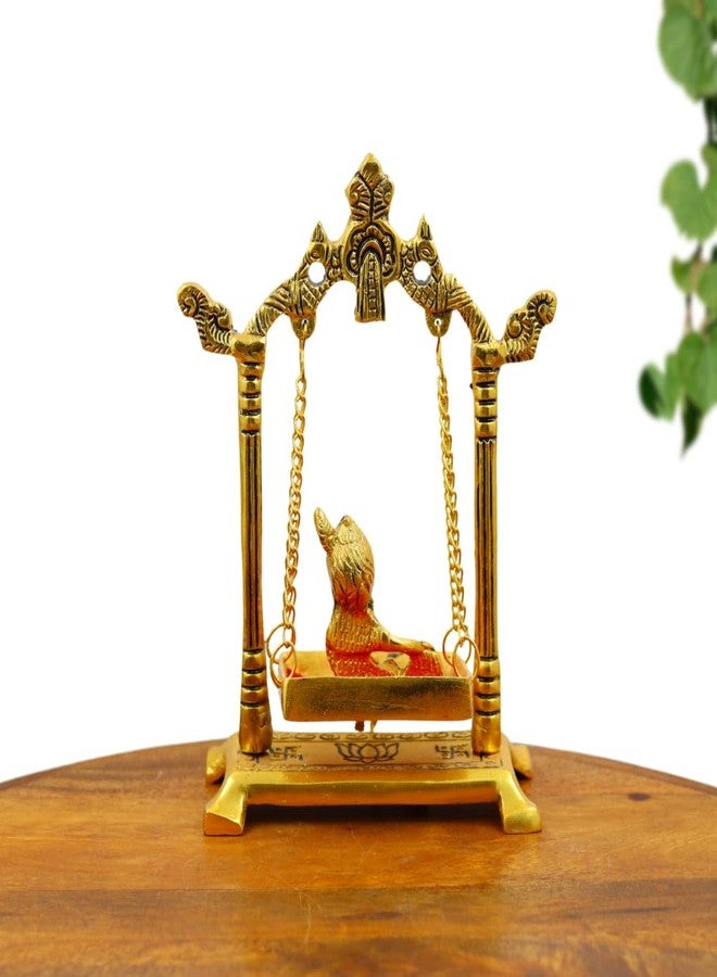 INTERNATIONAL GIFT® Laddu Gopal المطلي بالذهب على Jhula Krishna Idol على أرجوحة لـ Janmashtami، Pooja Mandir، Bal Gopal Decor والهدايا الروحية - Image 3