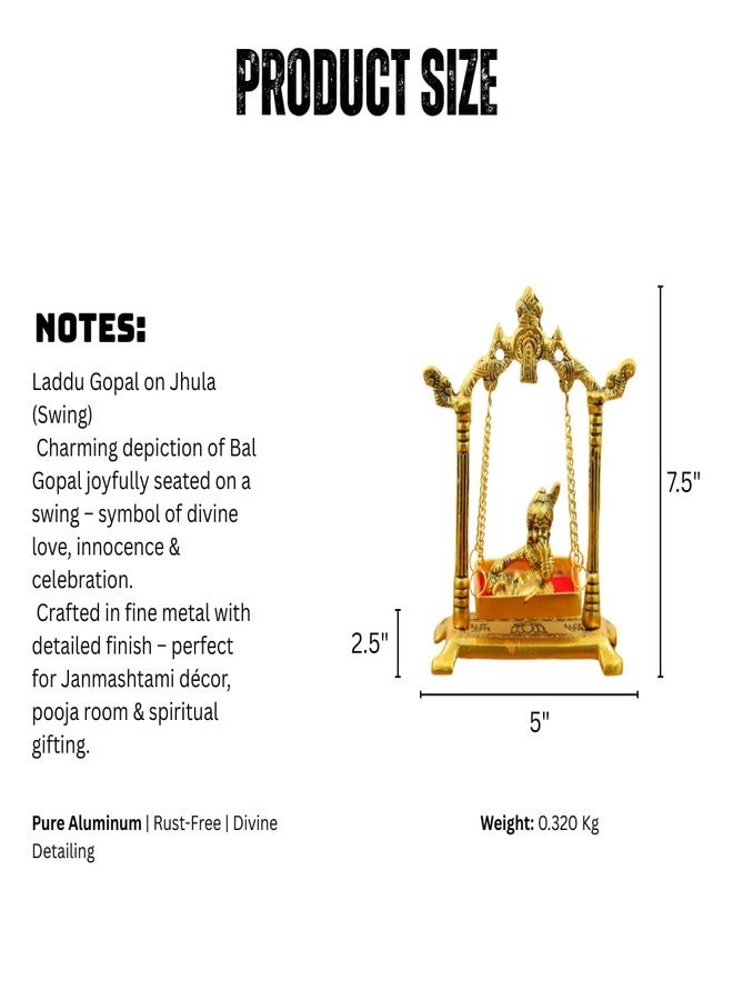 INTERNATIONAL GIFT® Laddu Gopal المطلي بالذهب على Jhula Krishna Idol على أرجوحة لـ Janmashtami، Pooja Mandir، Bal Gopal Decor والهدايا الروحية - Image 4