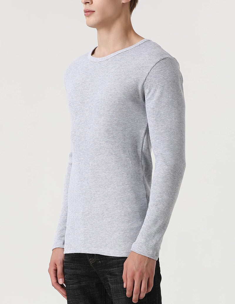 Comfneat Men's 2-Pack Thermal Long Sleeve Undershirt Waffle Knit Soft Comfy Crew Neck Underwear Top (Light Grey Melange + Navy 2-Pack, L) - Image 3