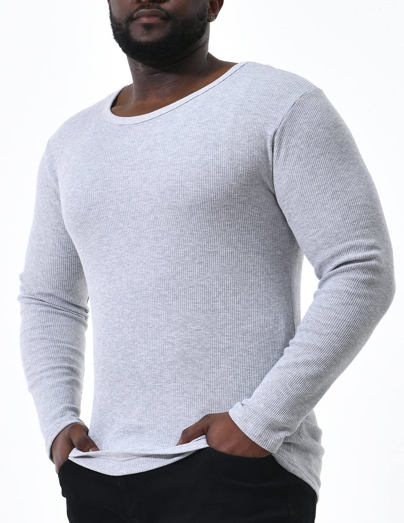 Comfneat Men's 2-Pack Thermal Long Sleeve Undershirt Waffle Knit Soft Comfy Crew Neck Underwear Top (Light Grey Melange + Navy 2-Pack, L) - Image 2