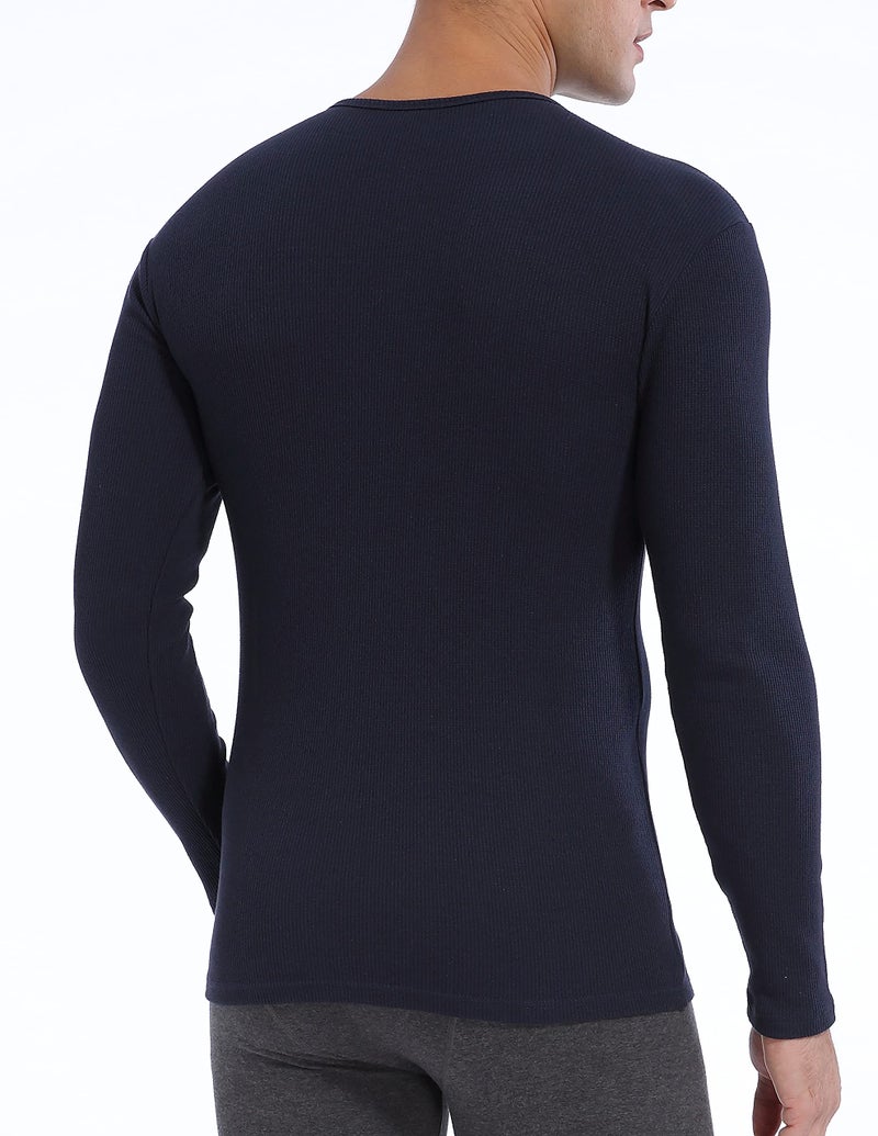 Comfneat Men's 2-Pack Thermal Long Sleeve Undershirt Waffle Knit Soft Comfy Crew Neck Underwear Top (Light Grey Melange + Navy 2-Pack, L) - Image 5