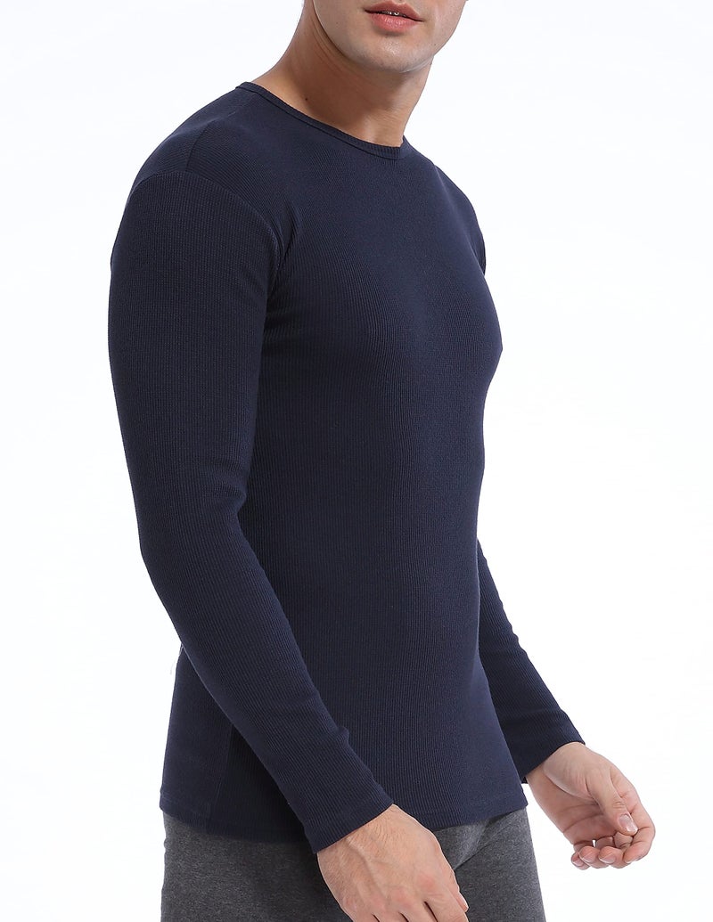 Comfneat Men's 2-Pack Thermal Long Sleeve Undershirt Waffle Knit Soft Comfy Crew Neck Underwear Top (Light Grey Melange + Navy 2-Pack, L) - Image 4
