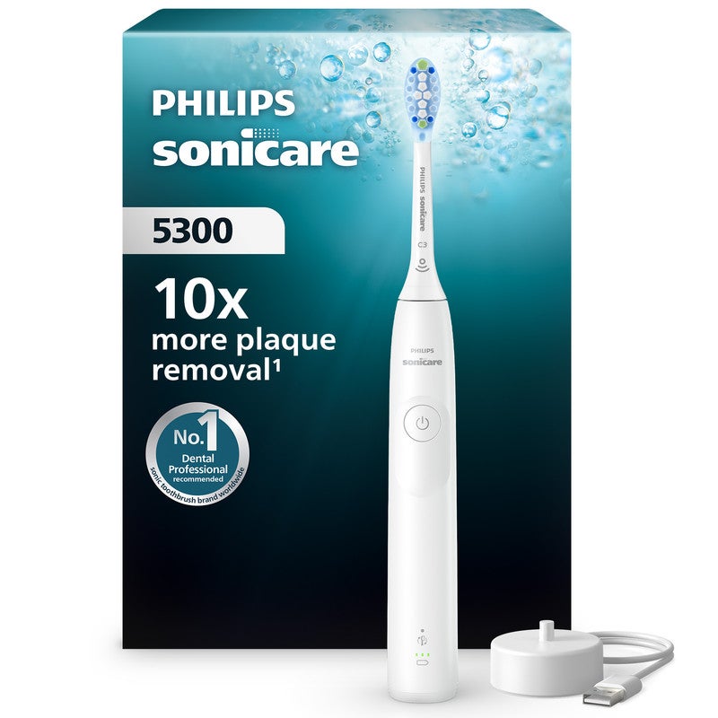 PHILIPS SONICARE 5300 Series Electric Toothbrush - Next-Generation Sonicare Technology, Pressure Sensor, 2 Intensity Settings, SmarTimer, BrushPacer,  21-day Runtime, White, Model HX7108/05, UAE Certified - Image 1