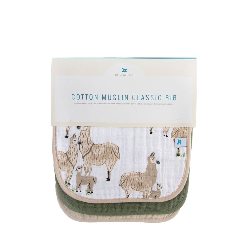 Little Unicorn Premium Classic Bib 3 pack | Adjustable as baby grows | Soft fabric on skin | Great for first time eaters (Llama Llama) - Image 2