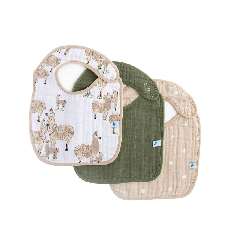 Little Unicorn Premium Classic Bib 3 pack | Adjustable as baby grows | Soft fabric on skin | Great for first time eaters (Llama Llama) - Image 1