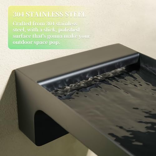 Aquadock 304 Stainless Steel Outdoor Garden Waterfall Spout, Water Fountain Spillway Made Exquisite Handcrafted for Landscape Decors, Patios, Pools, Courtyards, Water Walls (Black Powder Coating) - Image 5