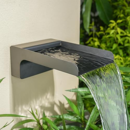 Aquadock 304 Stainless Steel Outdoor Garden Waterfall Spout, Water Fountain Spillway Made Exquisite Handcrafted for Landscape Decors, Patios, Pools, Courtyards, Water Walls (Black Powder Coating) - Image 1
