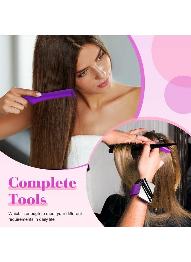 Nuenen - 7 Pieces Hair Braiding Tools Magnetic Pin Wristband And 2 Pieces Stainless Steel Pintail Rat Tail Comb With 4 Pieces Wide Teeth Alligator Sectioning Hair Clip For Hair Braid Tool Braid Maker (Purple) - Image 1