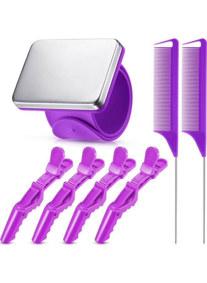 Nuenen - 7 Pieces Hair Braiding Tools Magnetic Pin Wristband And 2 Pieces Stainless Steel Pintail Rat Tail Comb With 4 Pieces Wide Teeth Alligator Sectioning Hair Clip For Hair Braid Tool Braid Maker (Purple) - Image 1