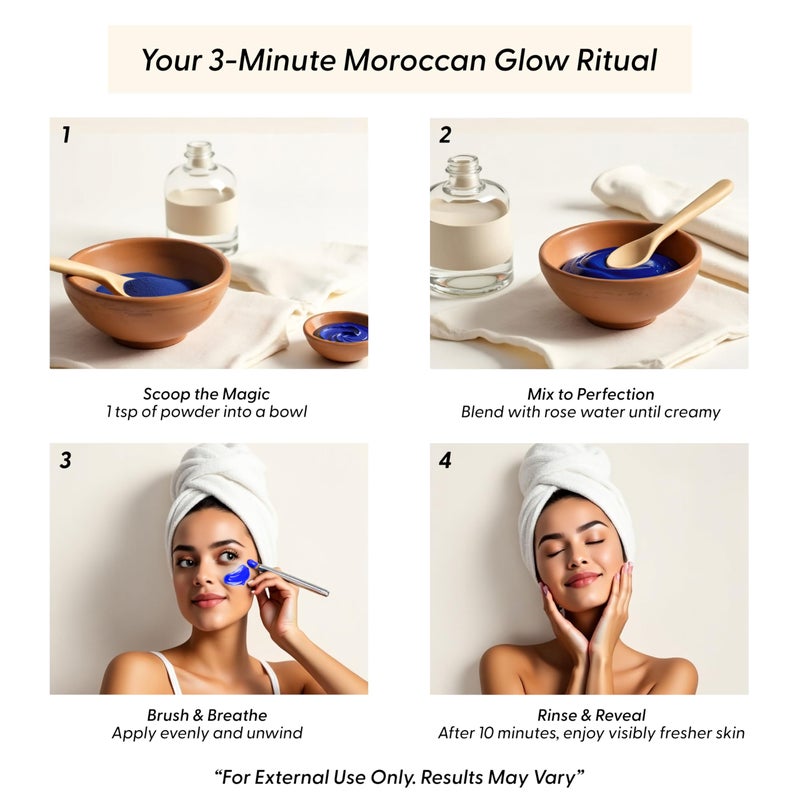 Argaviva Moroccan Nila Powder â€“ Natural Blue Clay Mask for Face, Body & Hair â€“ Exfoliates for Glowing, Even-Toned Skin â€“ Plant-Based & Traditional Hammam Skincare for All Skin Types - Image 3