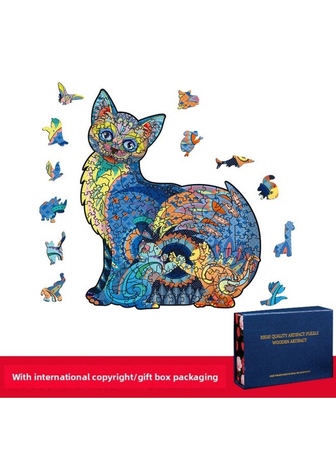 Blue Cat Cat Dog Lion Shaped Wooden Puzzle Irregular Three-dimensional Animal Puzzle Manufacturers Wooden Toys-Color:Blue Cat (Medium) - Image 4
