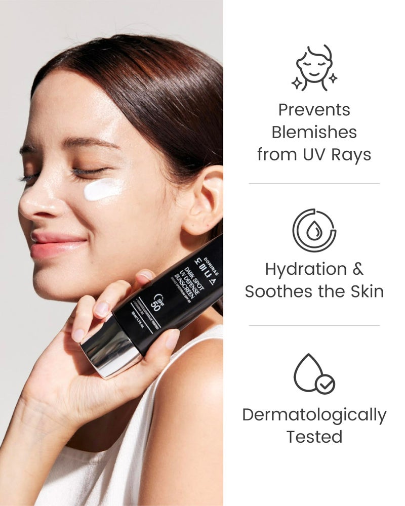 DOMINAS Dark Spot Tinted Sunscreen SPF 50 - Broad Spectrum UV Defense & Tone Correction with Panthenol, Lightweight, Non-Sticky, Hydrating Formula, Soothing & Glow, Korean Skincare, 1.69 fl oz - Image 3