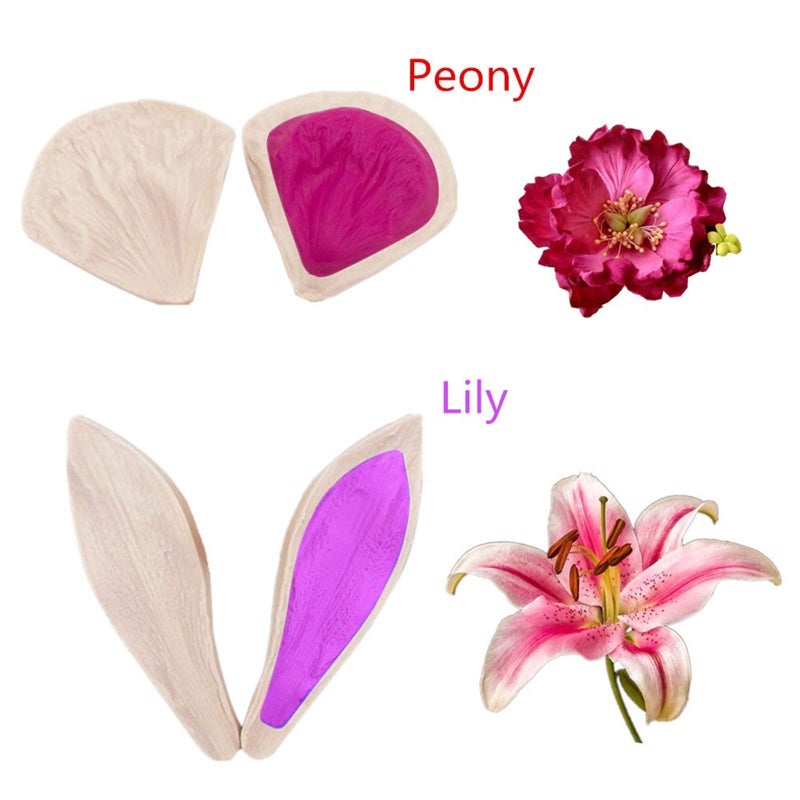 kulepin 6set Gum Paste Flowers Mold Fondant Silicone Veining Mold Sugarcraft Flower Making Tools for Peony Rose Lily Daisy Hydrangea Flower and Leaves Fondant Cake Decorating - Image 2
