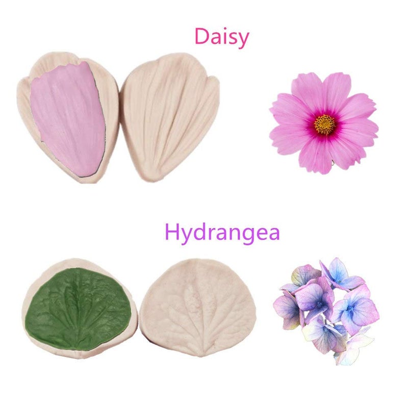 kulepin 6set Gum Paste Flowers Mold Fondant Silicone Veining Mold Sugarcraft Flower Making Tools for Peony Rose Lily Daisy Hydrangea Flower and Leaves Fondant Cake Decorating - Image 3