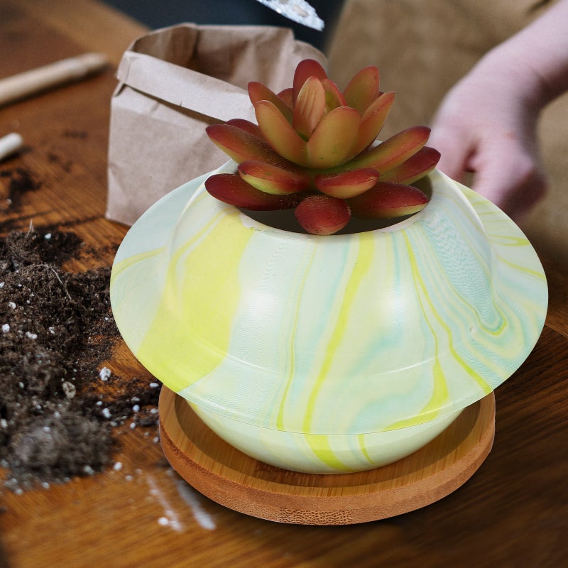 1 Set Ceramic Plant Pot with Tray Planet Shape Plant Container Home Office Decoration - Image 1