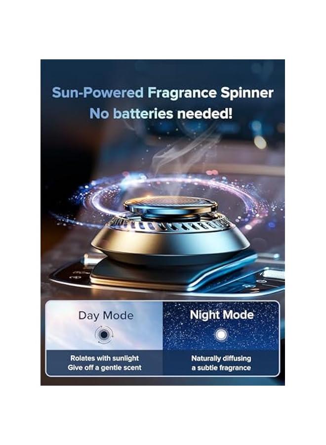 Ceeniu Solar Car Air Freshener F21, DIY Essential Oils, UFO Solar-Powered Auto Rotary Diffuser, Natural French Fragrance Cologne & Ocean, Two Oils, Aluminum Alloy, Dashboard Aromatherapy Freshener  - Image 3