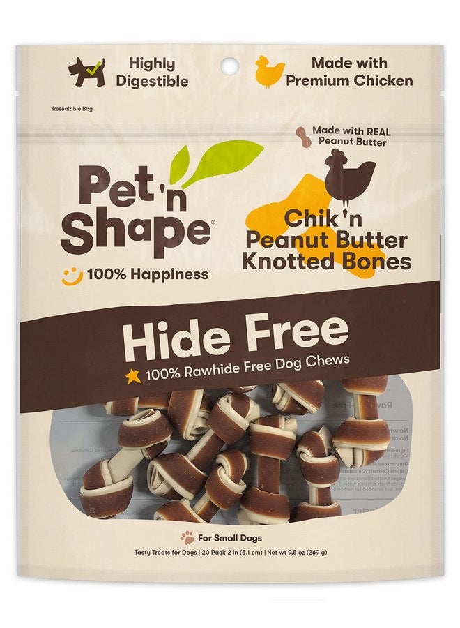 بيت آند شيب عظام خالية من الجلد من Pet 'n Shape مع زبدة الفول السوداني، 20 قطعة، 9.5 أونصة - مكافآت الكلاب الخالية من الجلد الخام - مكافآت مضغ بديلة بدون جلد لجميع مراحل الحياة - Image 1