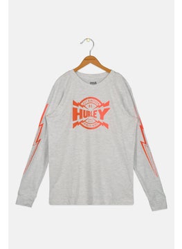 Hurley Kids Boy Graphic Printed Outdoor Sweatshirt, Light Grey Combo  - Image 1