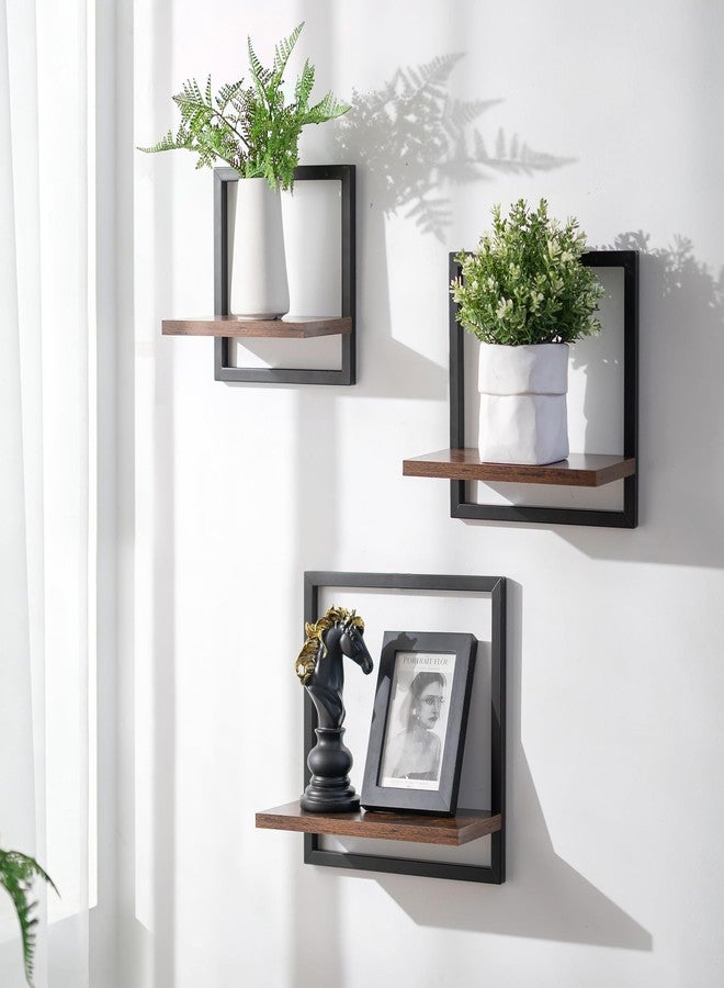 Walasis Wall Shelves for Living Room - Set of 3 Geometric Decorative Floating Shelf for Home Decor - Modern Industrial Wall Mounted Shelving Unit for Bedroom Bathroom Corner (Rustic Brown and Black) - Image 4