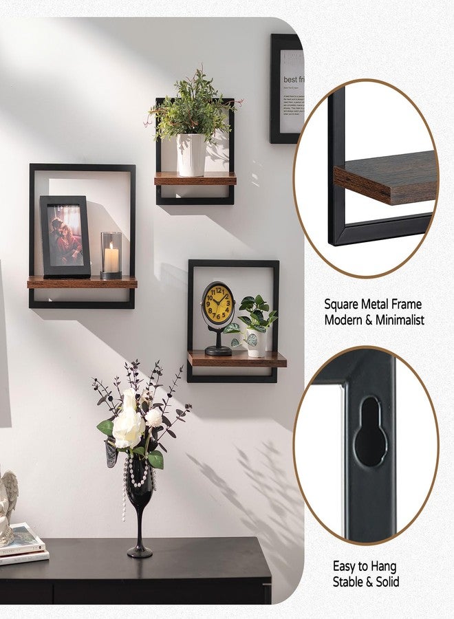 Walasis Wall Shelves for Living Room - Set of 3 Geometric Decorative Floating Shelf for Home Decor - Modern Industrial Wall Mounted Shelving Unit for Bedroom Bathroom Corner (Rustic Brown and Black) - Image 2
