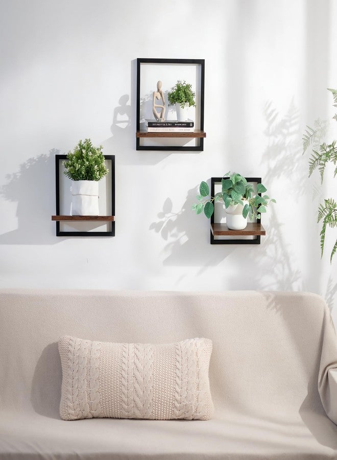 Walasis Wall Shelves for Living Room - Set of 3 Geometric Decorative Floating Shelf for Home Decor - Modern Industrial Wall Mounted Shelving Unit for Bedroom Bathroom Corner (Rustic Brown and Black) - Image 5