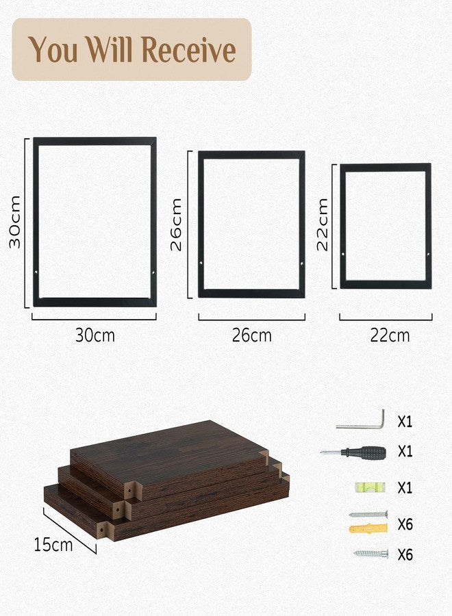 Walasis Wall Shelves for Living Room - Set of 3 Geometric Decorative Floating Shelf for Home Decor - Modern Industrial Wall Mounted Shelving Unit for Bedroom Bathroom Corner (Rustic Brown and Black) - Image 3