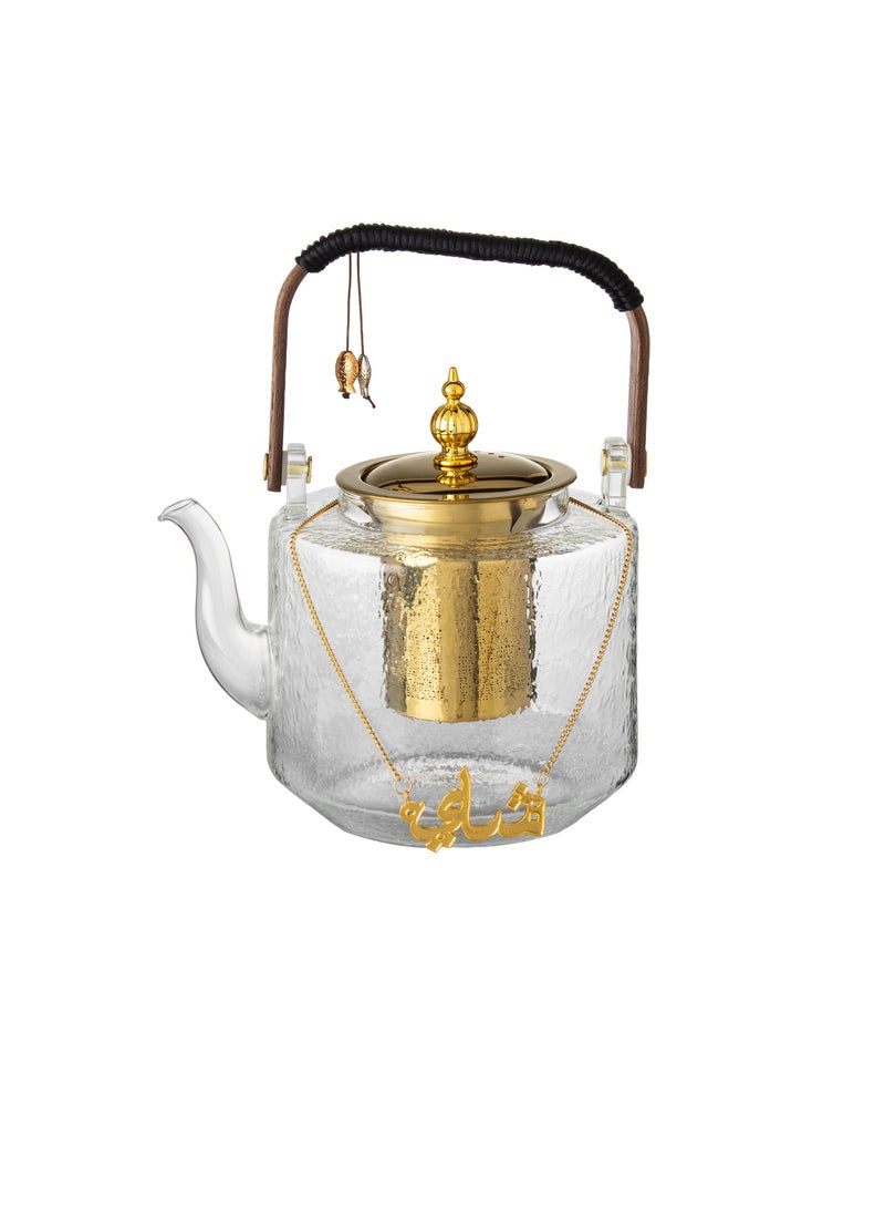 Heat-resistant glass teapot with a golden infuser and hanger, 1.2 liters capacity  - Image 1