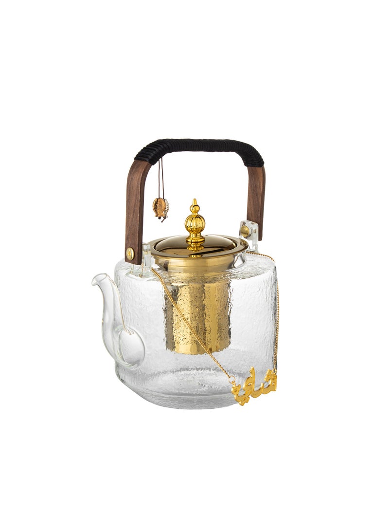 Heat-resistant glass teapot with a golden infuser and hanger, 1.2 liters capacity  - Image 2