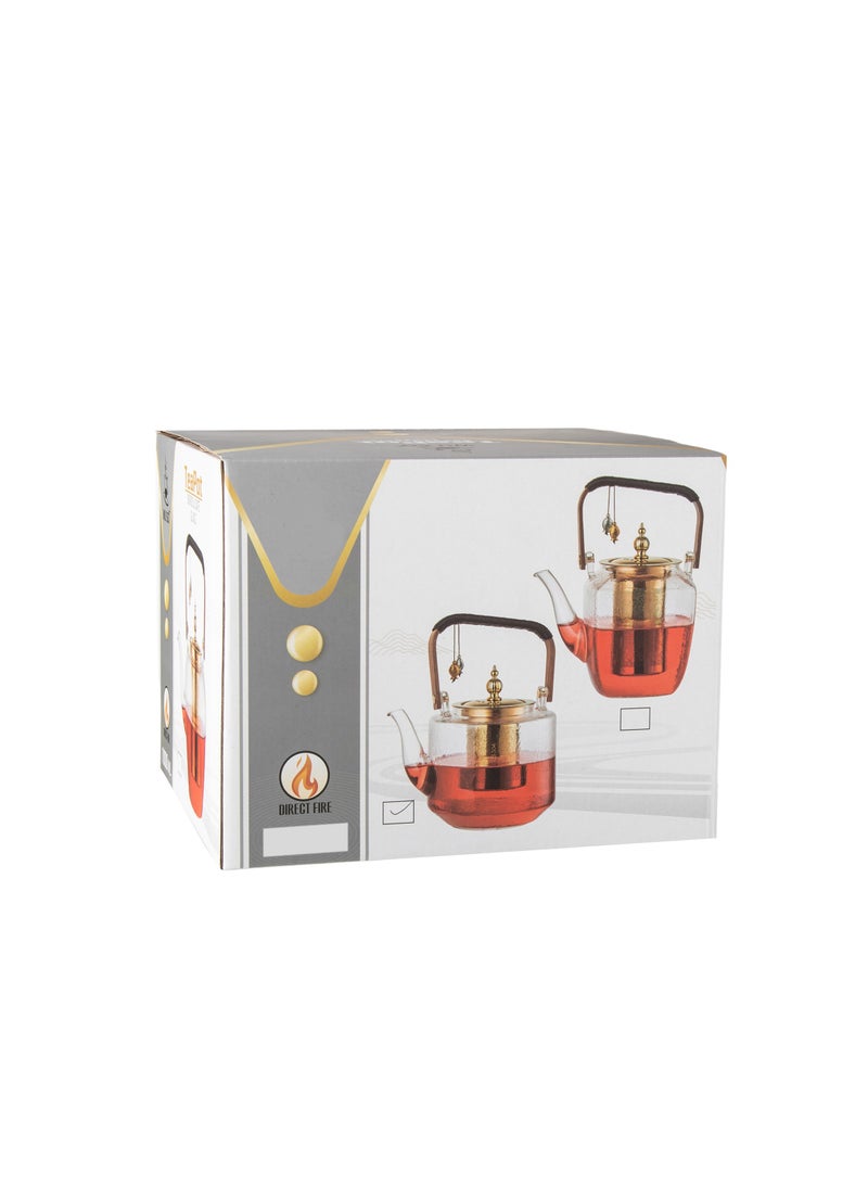 Heat-resistant glass teapot with a golden infuser and hanger, 1.2 liters capacity  - Image 3