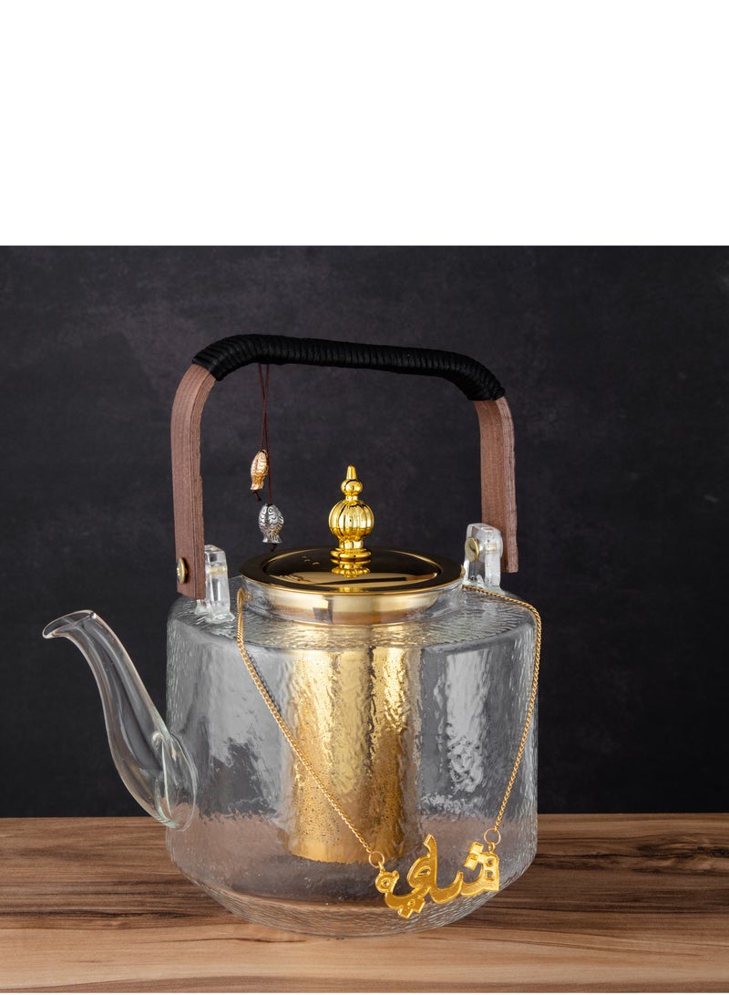Heat-resistant glass teapot with a golden infuser and hanger, 1.2 liters capacity  - Image 4