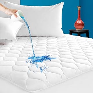 GRT Twin Size Quilted Fitted Mattress Pad, 100% Waterproof Breathable Mattress Protector, Noiseless Cotton Alternative - Image 1