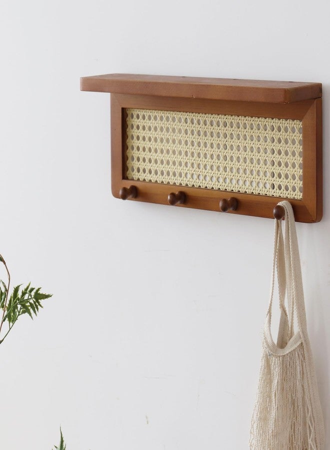 FRIADE PE Rattan Key Holder with 4 Key Hooks,Wall Mounted Decorative Floating Shelf for Entryway,Nursery,Mudroom, Hallway, Office (Retro Brown) - Image 4