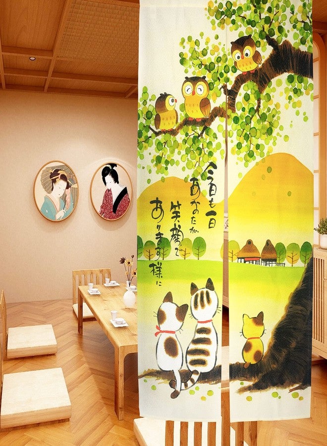 LIGICKY Japanese Style Noren Long Doorway Curtain Door Tapestry for Home Decoration 33.5 x 59 inch (Owls & Cats & Mountain) - Image 4