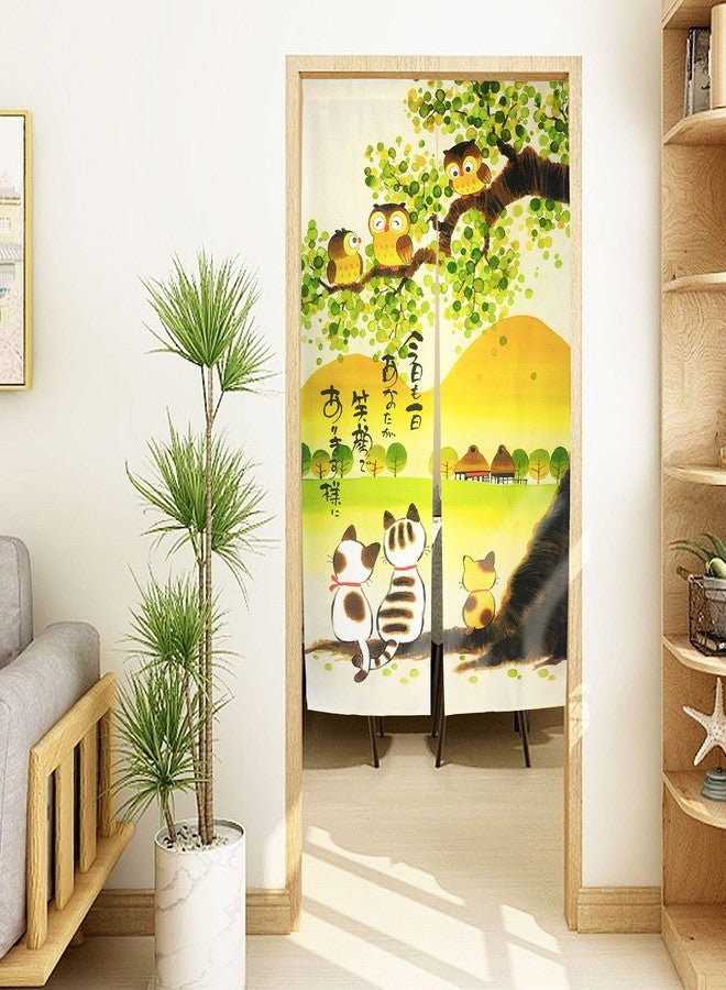 LIGICKY Japanese Style Noren Long Doorway Curtain Door Tapestry for Home Decoration 33.5 x 59 inch (Owls & Cats & Mountain) - Image 3