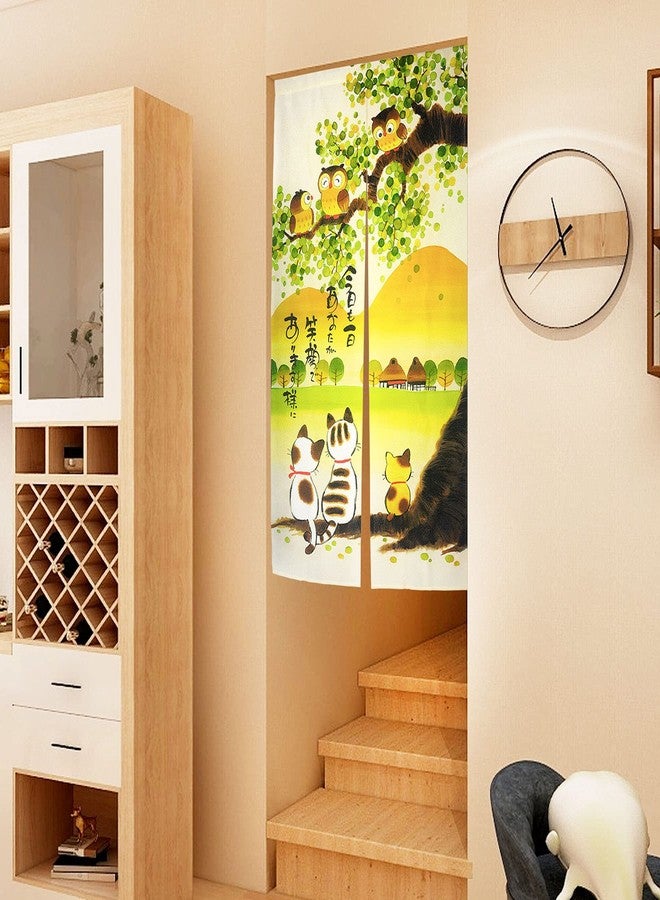 LIGICKY Japanese Style Noren Long Doorway Curtain Door Tapestry for Home Decoration 33.5 x 59 inch (Owls & Cats & Mountain) - Image 2