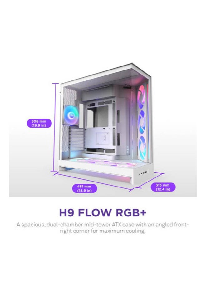 ان زد اكس تي H9 Flow RGB+، هيكل ATX كبير بتدفق هواء ثنائي الغرف، متوسط ​​الحجم، مع إضاءة RGB ومحور تحكم، زجاج بانورامي، يدعم مشعاعين بقطر 360 مم، حتى 10 مراوح، متوافق مع E-ATX، لون أبيض | CM-H92FW-P1  - Image 2